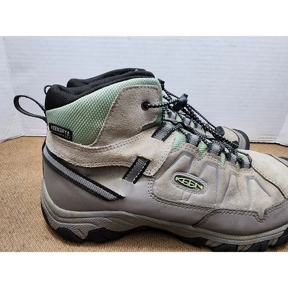 Keen Targhee Mid Hiking Boots Green Gray Waterproof Leather Trail Kids Size 5